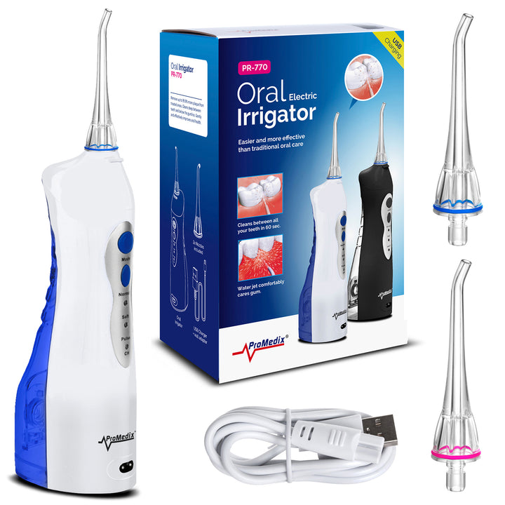 ProMedix PR-770W Irrigador Dental Inalámbrico de 8.5 Bar, IPX7, Carga USB, Color Blanco