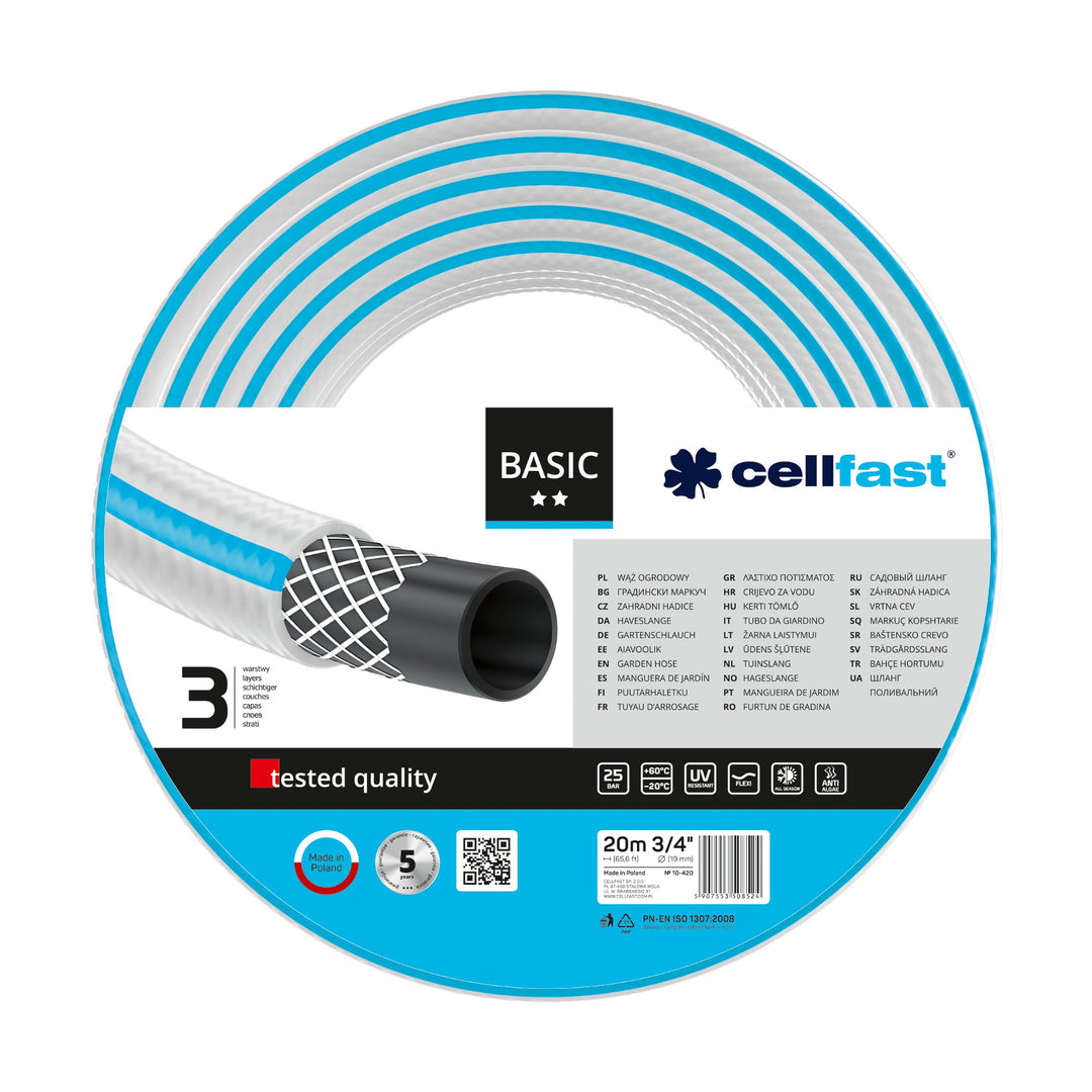 Mangueira de jardim durável de 3 camadas Cellfast Basic 3/4" 20m