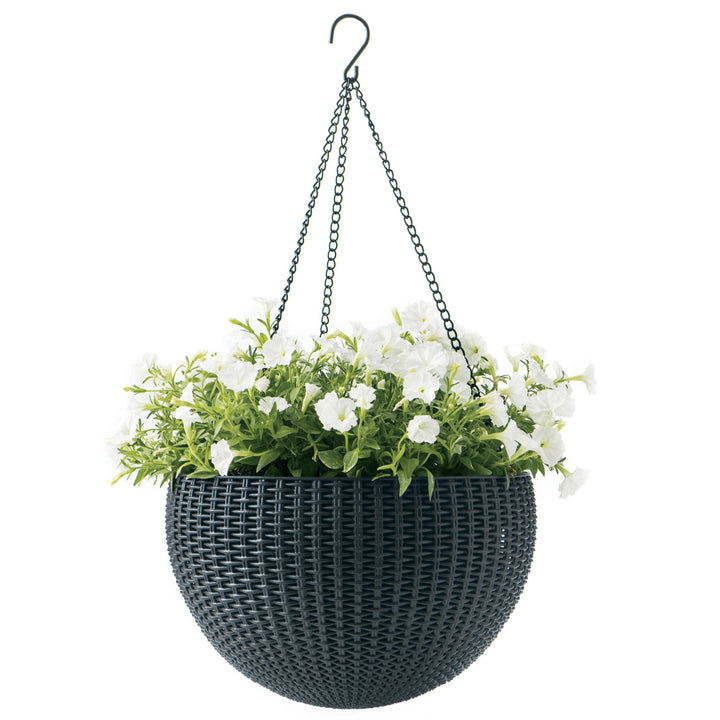 Keter - Maceta colgante de 3 cadenas 8,6 litros diseño moderno y elegante color antracita