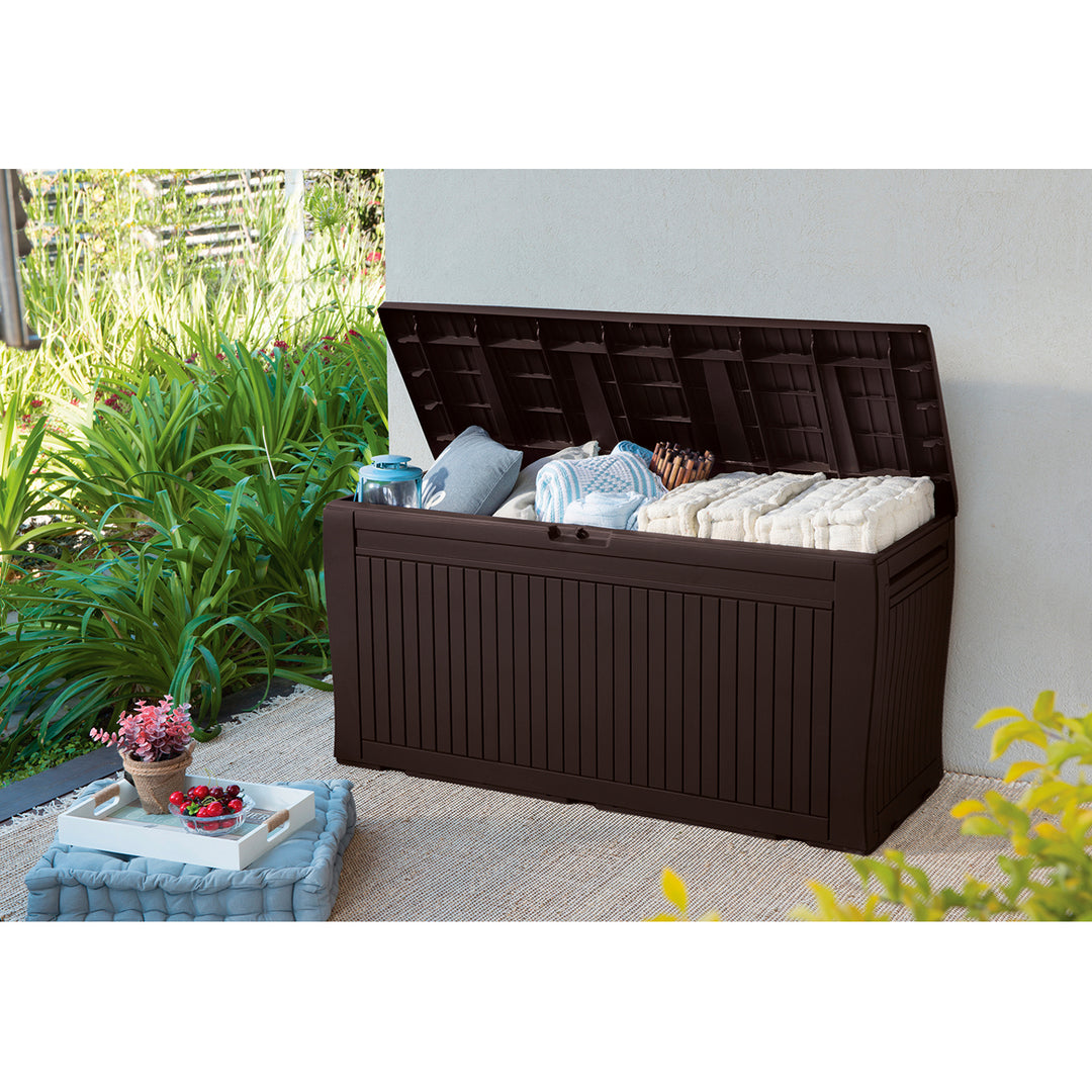 Baú para jardim ou terraço, espaçoso e durável, 270L, Keter Comfy, marrom