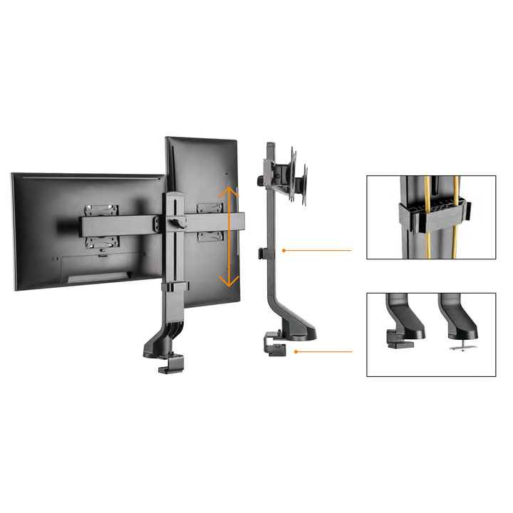 Maclean Brackets MC-854 Suporte de mesa de tela dupla com gerenciamento de cabos