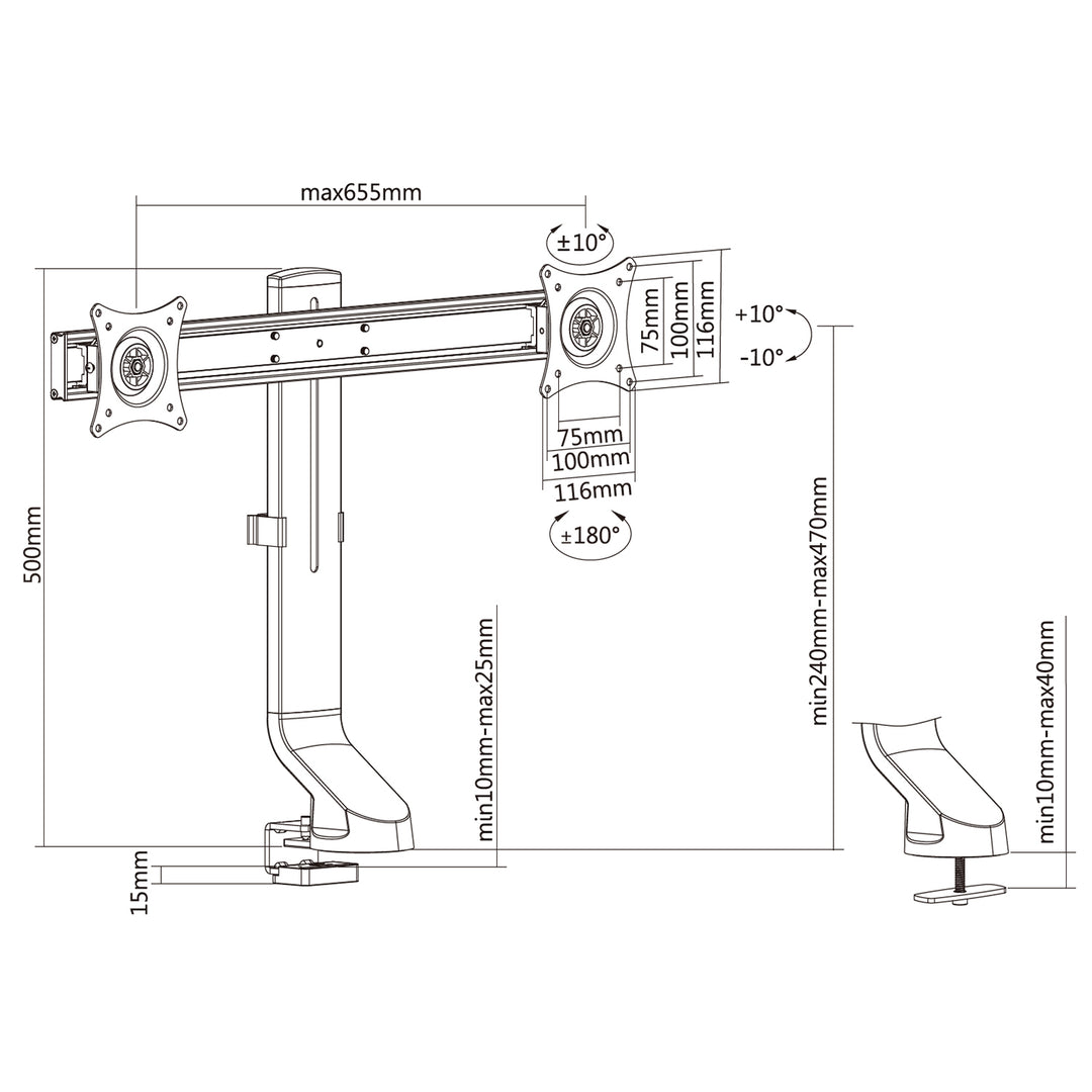 Maclean Brackets MC-854 Suporte de mesa de tela dupla com gerenciamento de cabos