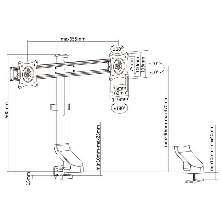 Maclean Brackets MC-854 Suporte de mesa de tela dupla com gerenciamento de cabos