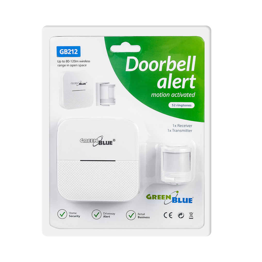 Indicador de entrada sem fio com sensor de movimento e 52 melodias, 230 V, máx. 8 sensores, branco GreenBlue GB212
