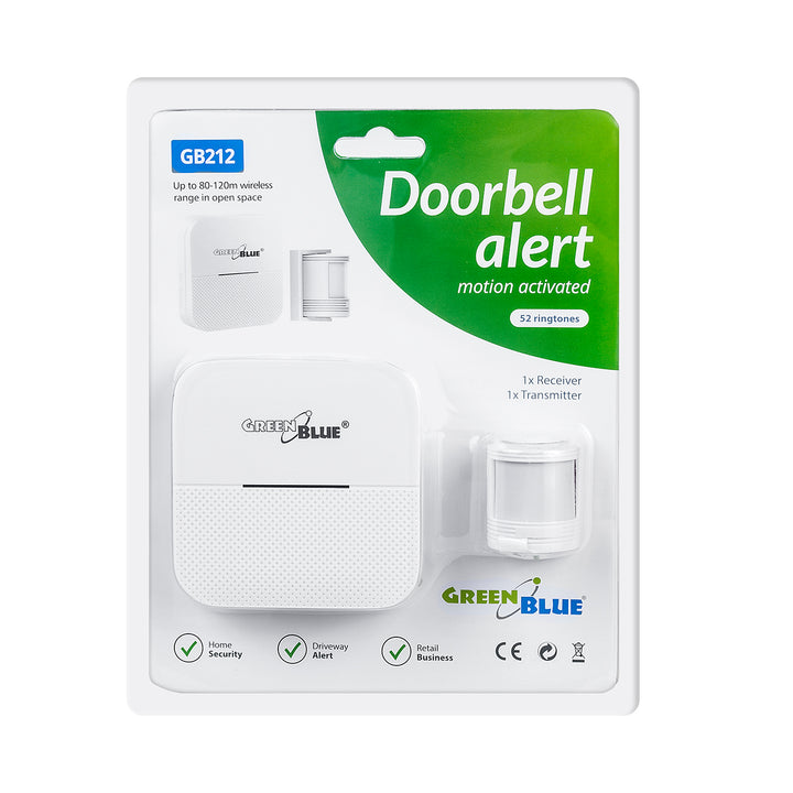 Indicador de entrada sem fio com sensor de movimento e 52 melodias, 230 V, máx. 8 sensores, branco GreenBlue GB212