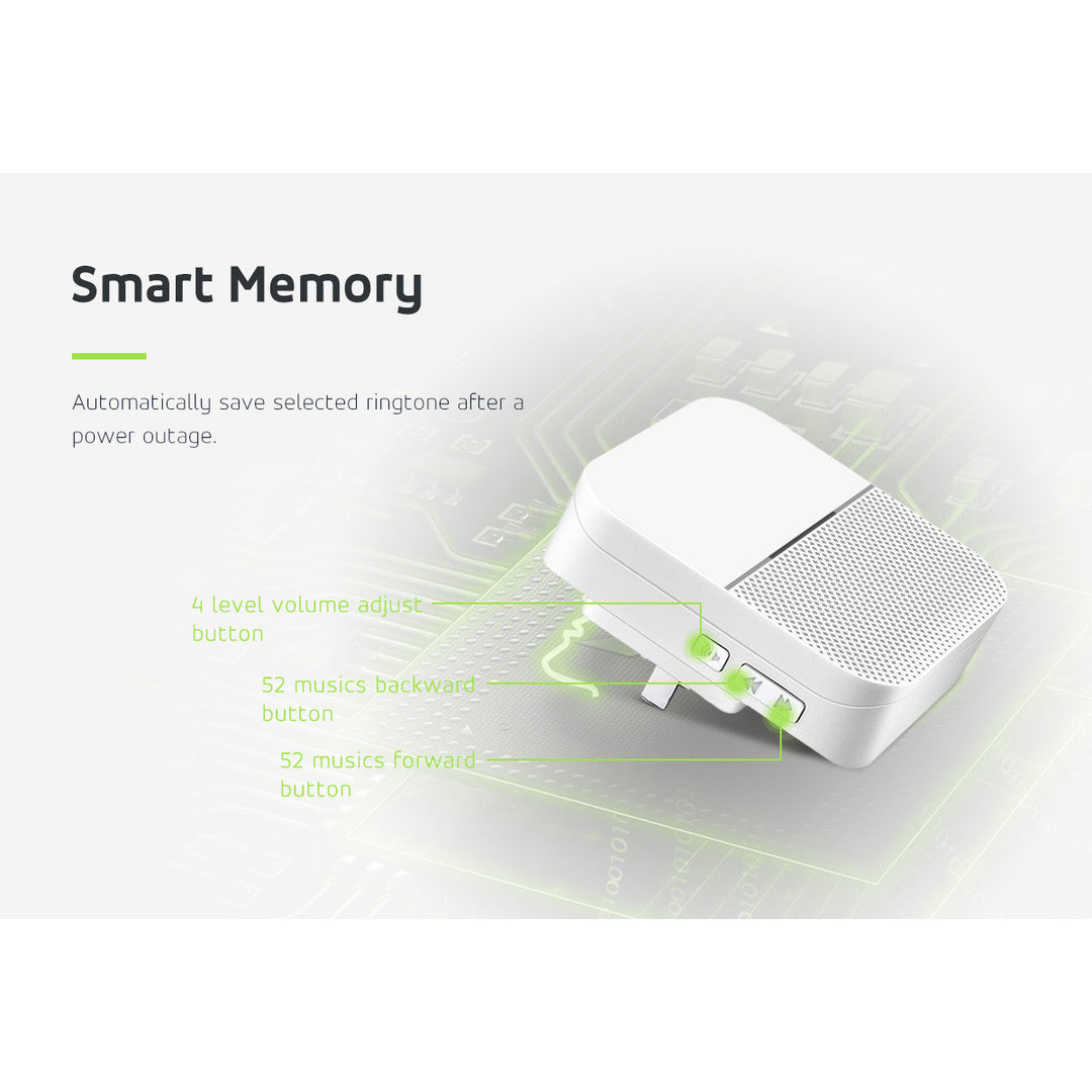 Indicador de entrada sem fio com sensor de movimento e 52 melodias, 230 V, máx. 8 sensores, branco GreenBlue GB212