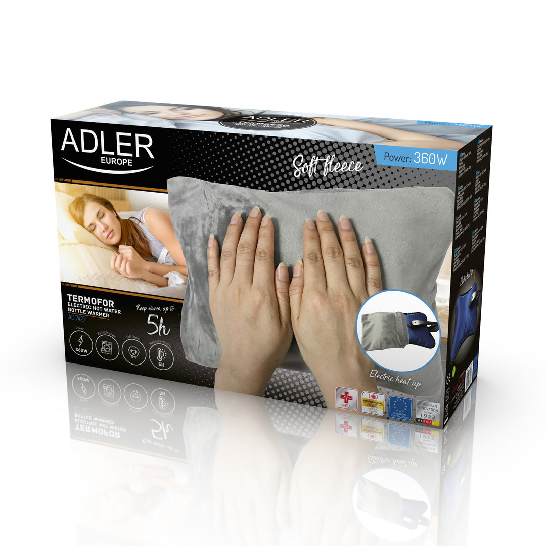 Adler AD 7427 Botella de agua caliente eléctrica con funda de felpa suave