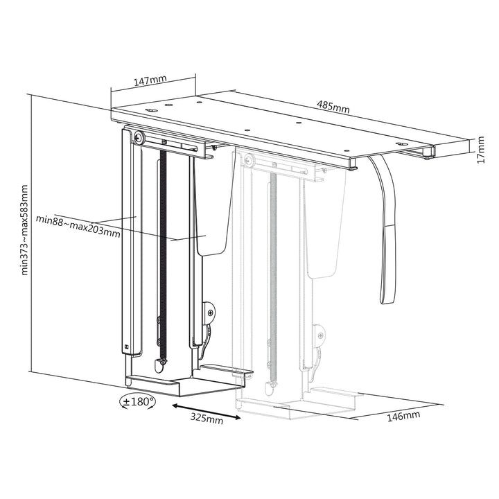 Suporte de montagem vertical para computador sob a mesa ajustável máx. 10kg Maclean MC-885 B preto