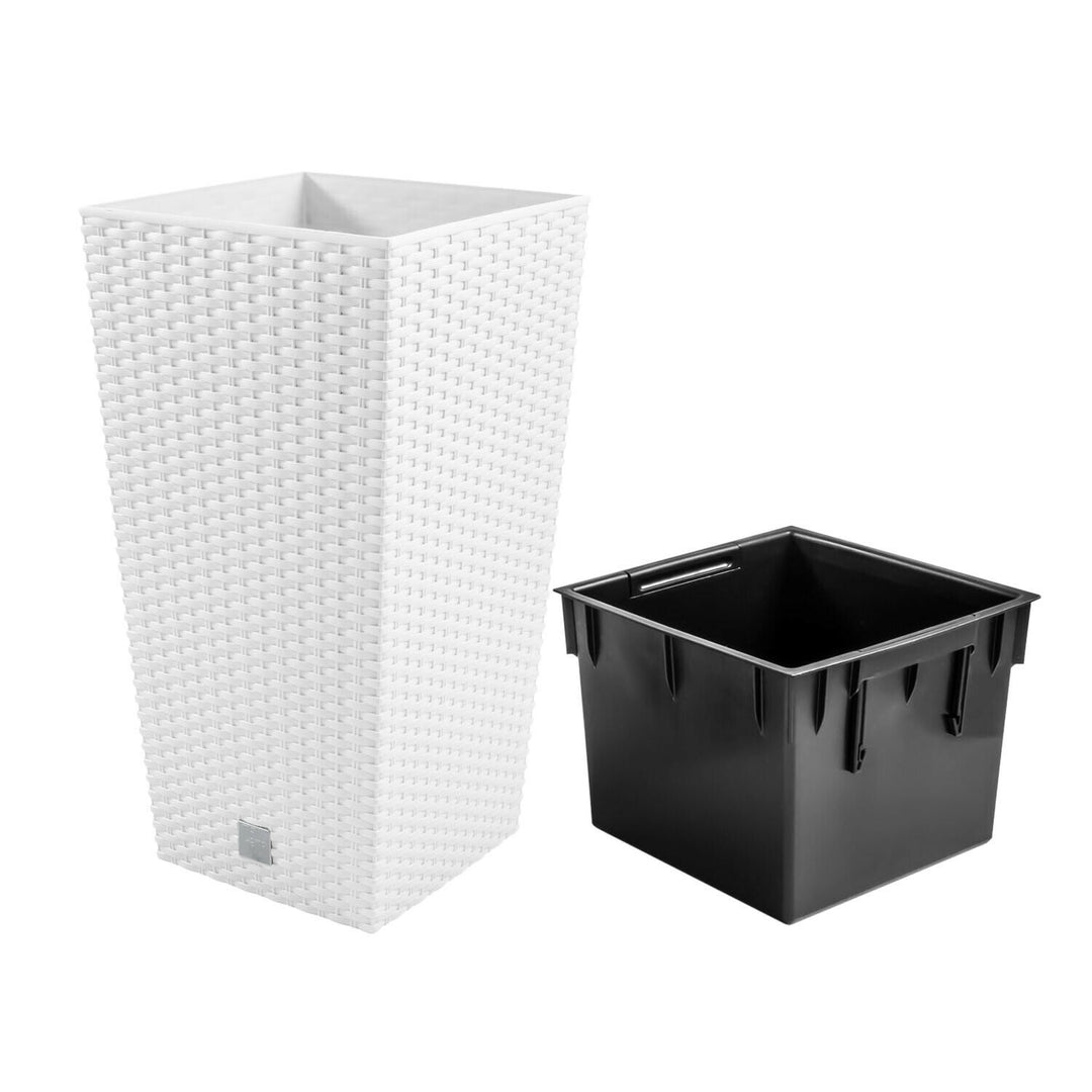 Maceta alta con depósito, imitación ratán natural Rato Square DRTS265-S449 - blanco
