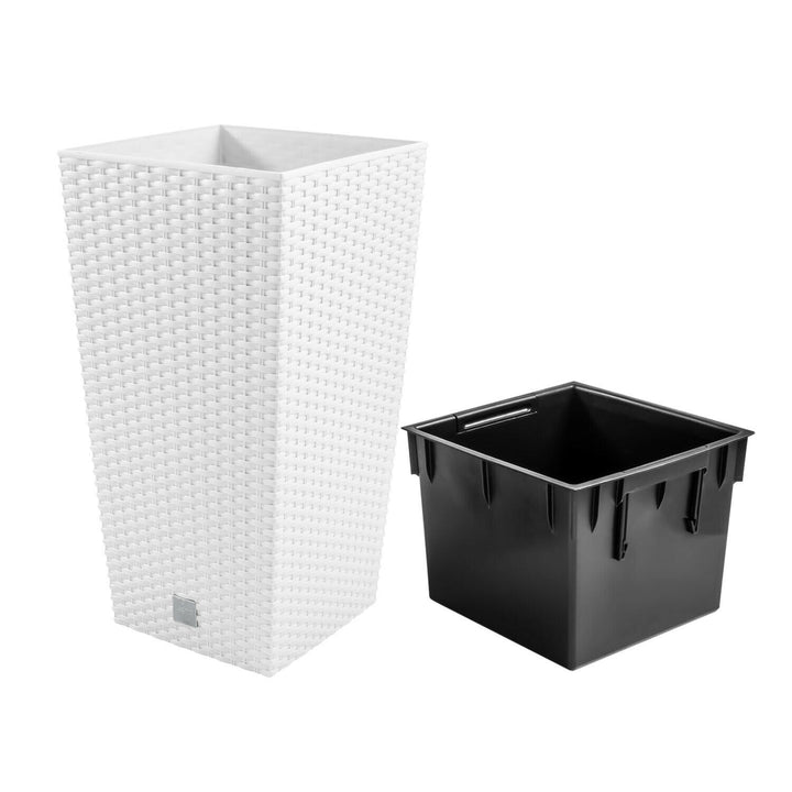 Maceta alta con depósito, imitación ratán natural Rato Square DRTS265-S449 - blanco