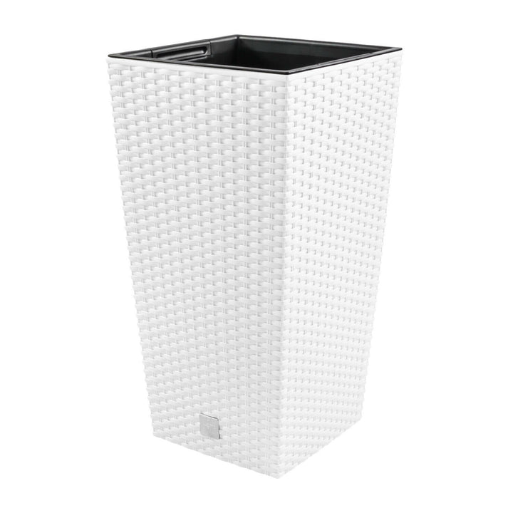 Maceta alta con depósito, imitación ratán natural Rato Square DRTS265-S449 - blanco