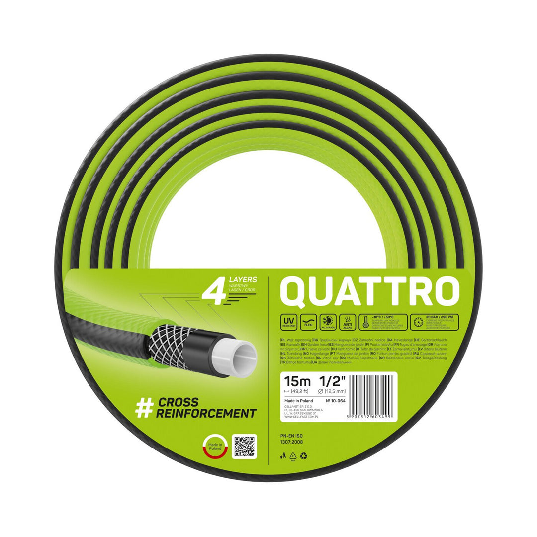 Mangueira de jardim trançada cruzada Cellfast Quattro 1/2" 15m 4 camadas