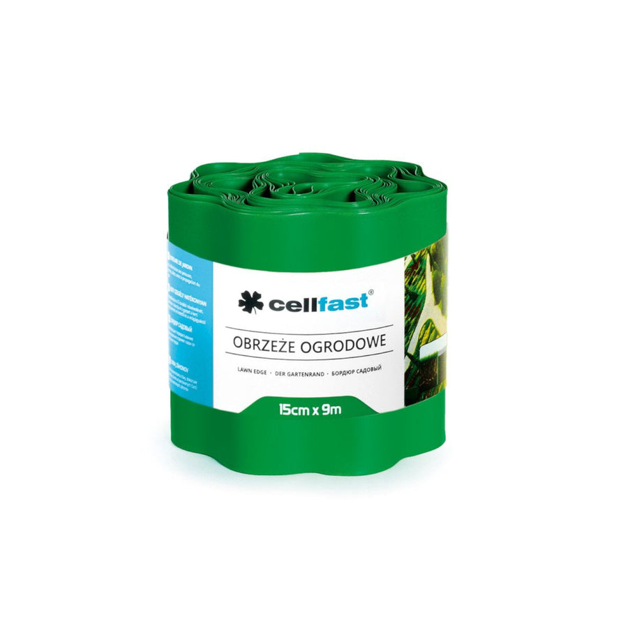 Borde de jardín corrugado de plástico impermeable y flexible 15cm x 9m Cellfast VERDE