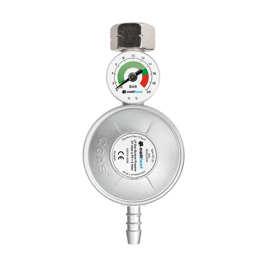 Regulador de gás com manômetro GLP / Propano / Butano para cilindro de gás propano Cellfast de 11 kg