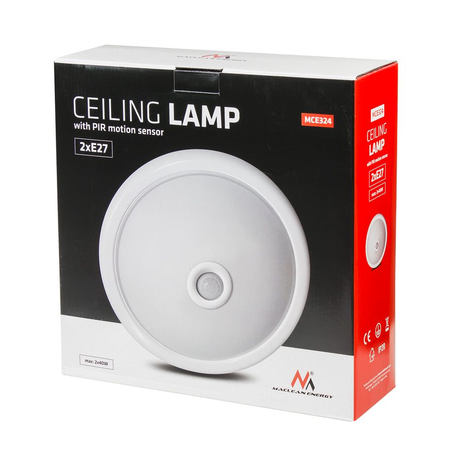 Plafon com sensor PIR e fonte de luz substituível 2x máx. 40W com base E27, 220-240V ~ 50 / 60Hz MCE324