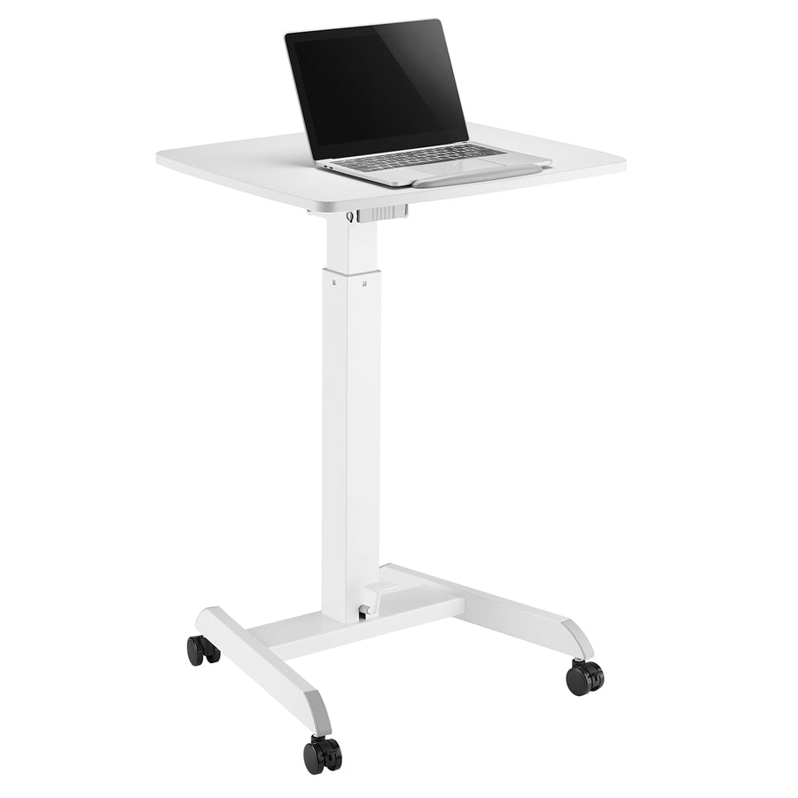 Mesa para laptop ajustável em altura com rodas Mesa de pé Elevador a gás Altura ajustável até um máximo de 113 cm 30 graus Inclinável Carregável até 8 kg