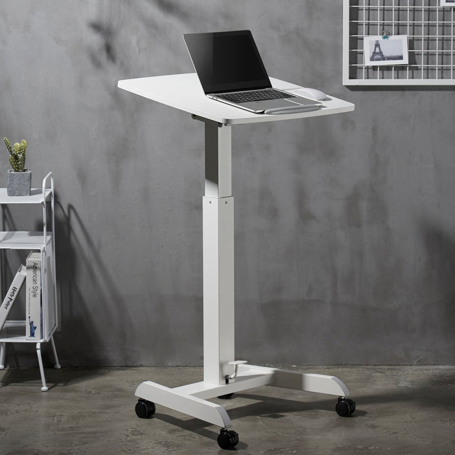 Mesa para laptop ajustável em altura com rodas Mesa de pé Elevador a gás Altura ajustável até um máximo de 113 cm 30 graus Inclinável Carregável até 8 kg