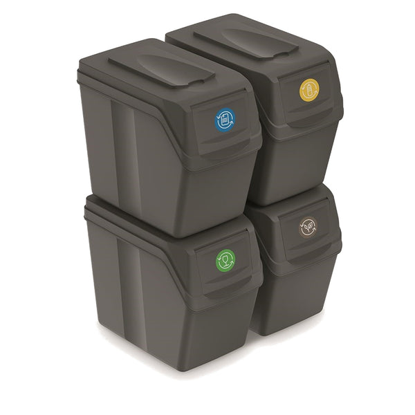 Lixeiras para reciclagem, conjunto de 4 lixeiras de 20L na cor cinza com tampas de diversas cores, Sortibox ISWB20S4