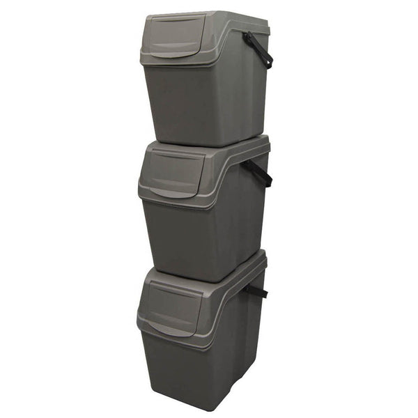 Lixeiras para reciclagem, conjunto de 3 lixeiras de 25L com tampa em cores diversas, Sortibox CINZA ISWB25S3