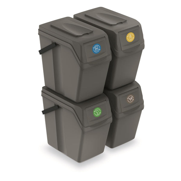 Lixeiras de segregação, conjunto de 4 lixeiras com tampa em cores diversas, Sortibox 4x25L ISWB25S4 CINZA