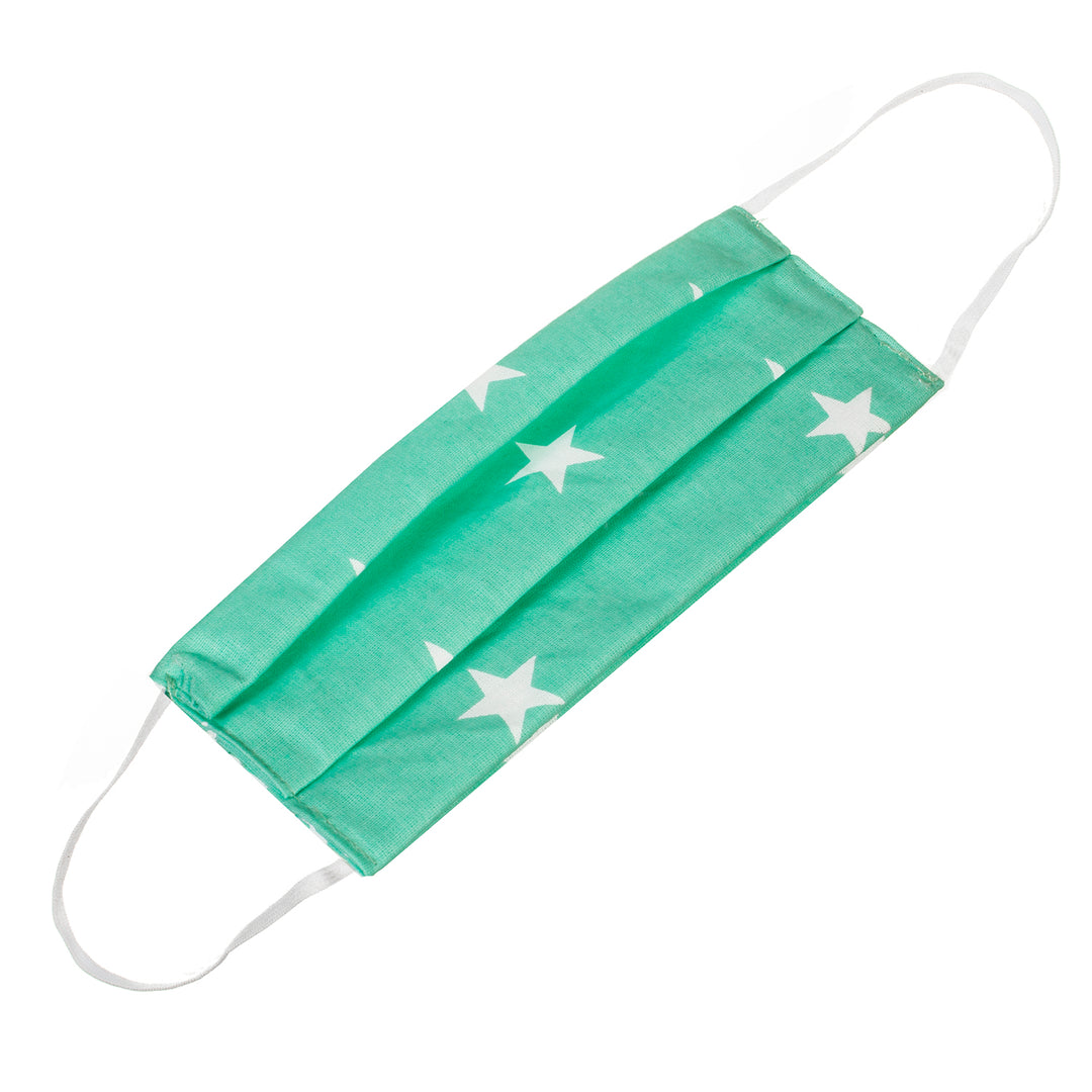 Máscara protetora reutilizável em elástico de algodão - cor água-marinha com estrelas