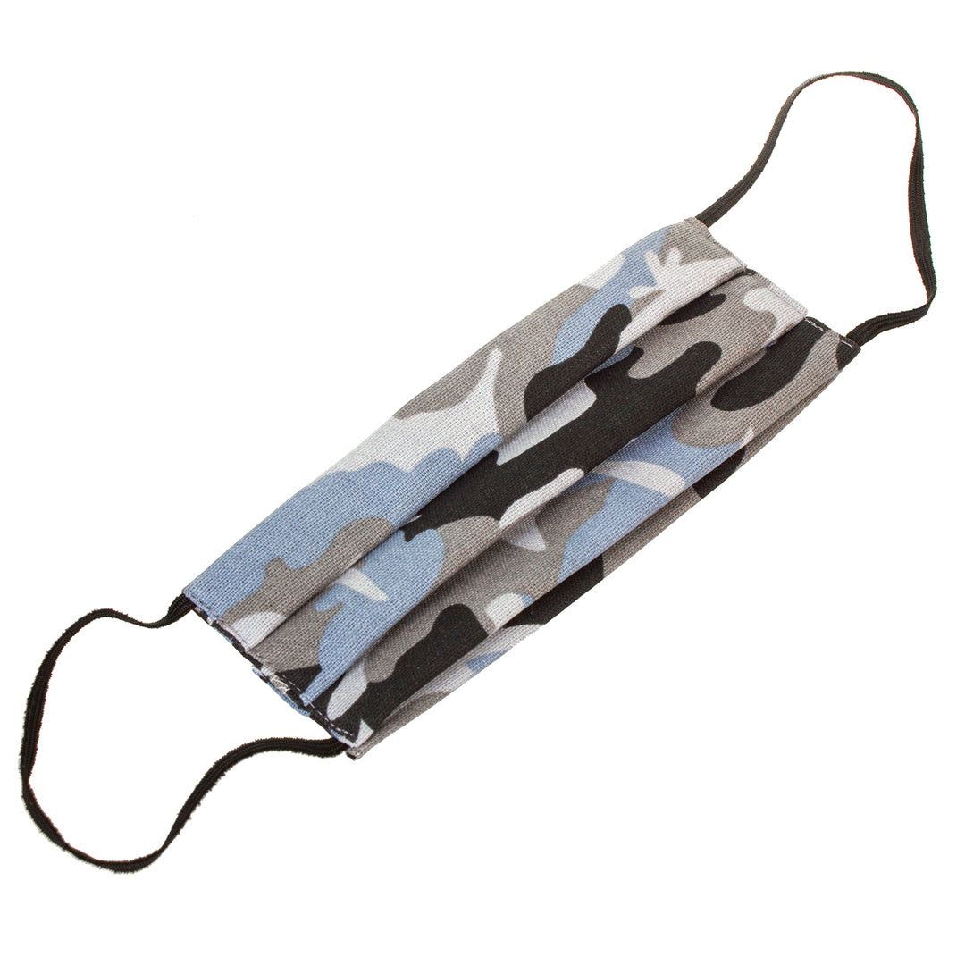 Máscara protetora reutilizável com elástico de algodão - cor camuflada cinza e azul