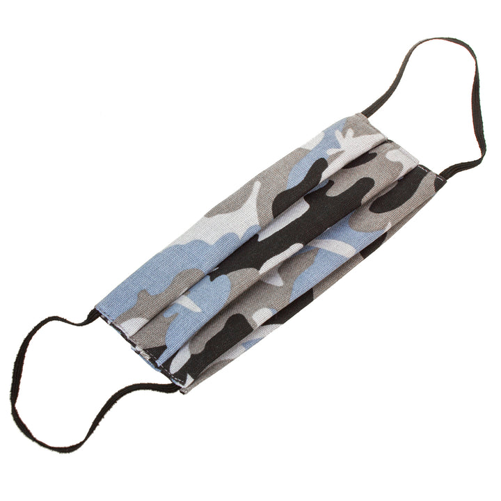 Máscara protetora reutilizável com elástico de algodão - cor camuflada cinza e azul