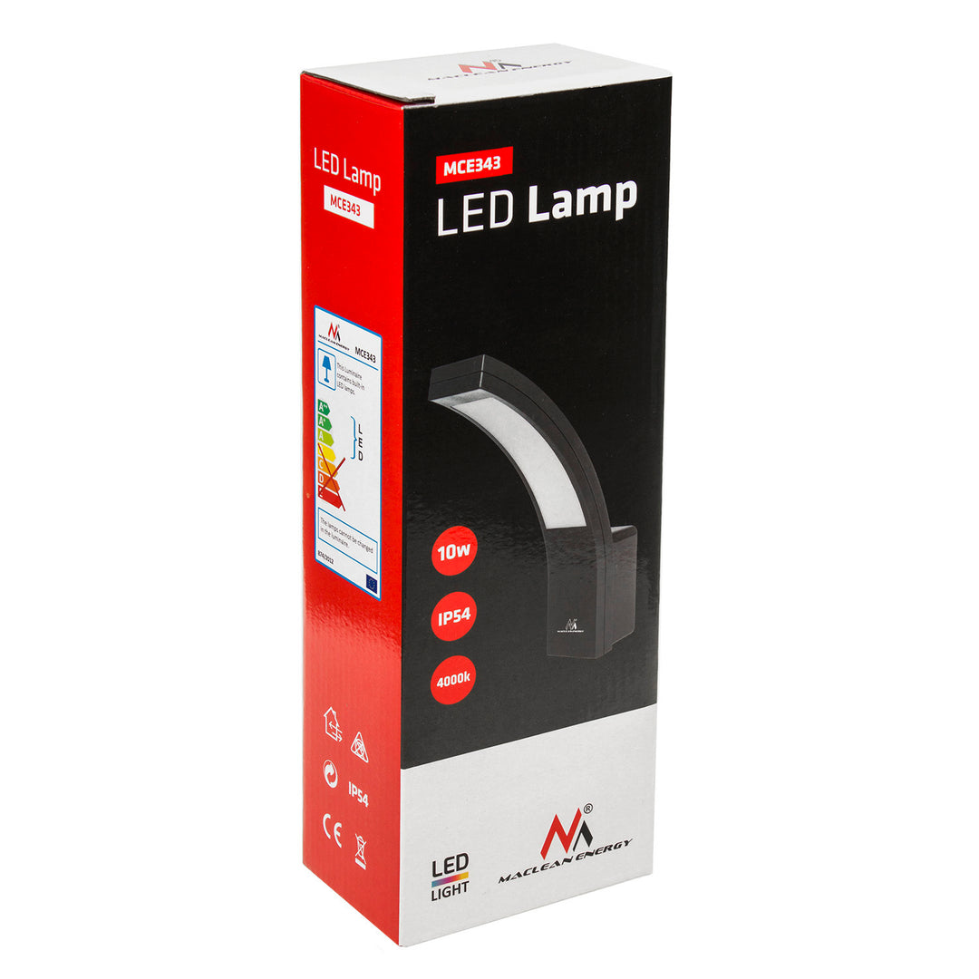 Candeeiro de fachada LED MCE343 B 800lm 10W IP54 Maclean Energy preto, branco natural (4000K)