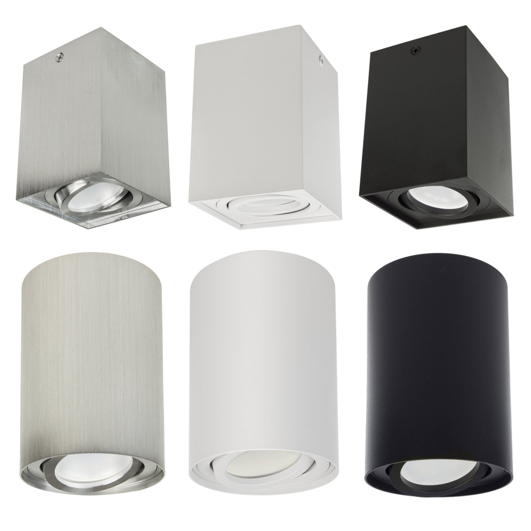 Foco de techo orientable con casquillo GU10 para lámparas LED y halógenas hasta 40W para montaje en superficie, blanco, 80x115mm, aluminio MCE422 W