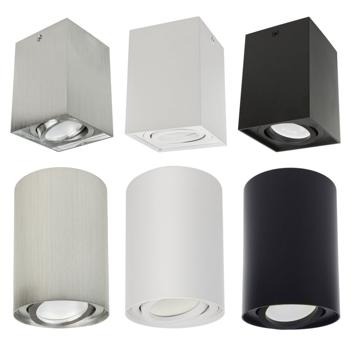 Foco de techo orientable con casquillo GU10 para lámparas LED y halógenas hasta 40W para montaje en superficie, blanco, 80x115mm, aluminio MCE422 W