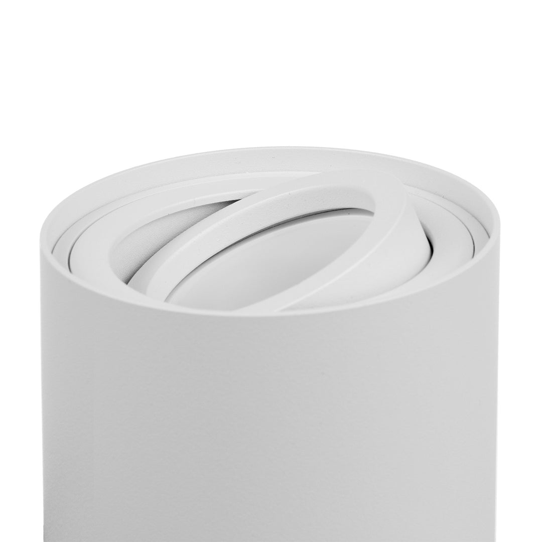 Foco de techo orientable con casquillo GU10 para lámparas LED y halógenas hasta 40W para montaje en superficie, blanco, 80x115mm, aluminio MCE422 W