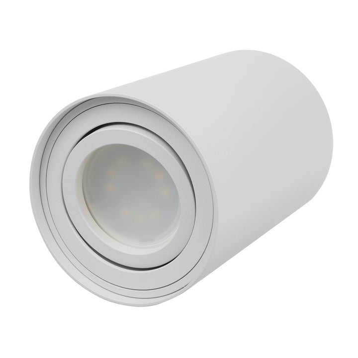 Foco de techo orientable con casquillo GU10 para lámparas LED y halógenas hasta 40W para montaje en superficie, blanco, 80x115mm, aluminio MCE422 W