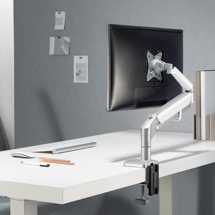 Soporte de monitor con muelle de gas Soporte de mesa Brazo de monitor Giratorio Inclinable Gira 13"-32" hasta 9kg VESA 75x75 100x100 (Gris)