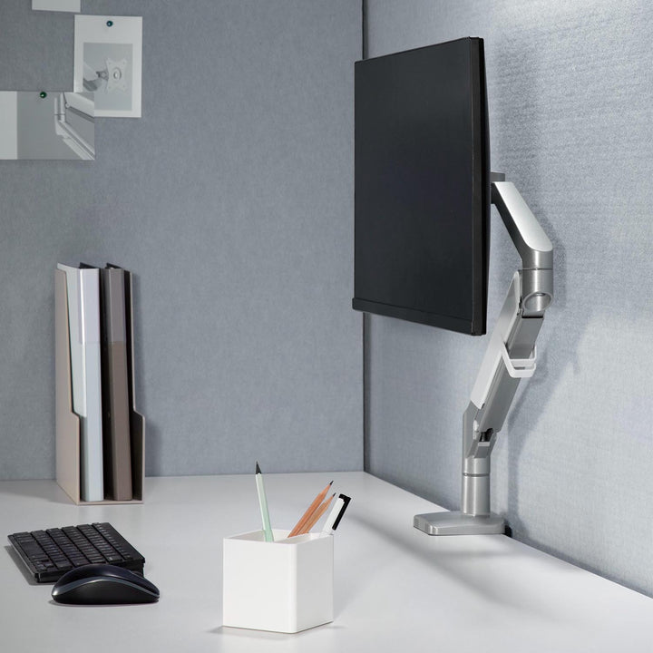 Soporte de monitor con muelle de gas Soporte de mesa Brazo de monitor Giratorio Inclinable Gira 13"-32" hasta 9kg VESA 75x75 100x100 (Gris)