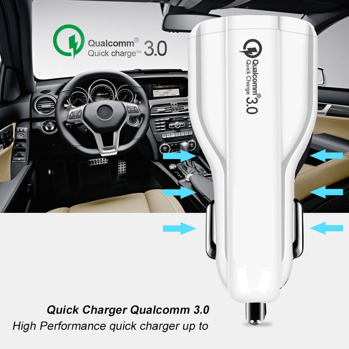 Carregador USB de 2 slots, isqueiro 12-24V, carga rápida 3.0, carro 1xQC3.0 5V/3A, 9V/1.8A, 12V/1.6A 1x 5V/3.1A, carregador de celular para carro