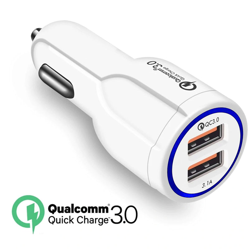 Carregador USB de 2 slots, isqueiro 12-24V, carga rápida 3.0, carro 1xQC3.0 5V/3A, 9V/1.8A, 12V/1.6A 1x 5V/3.1A, carregador de celular para carro