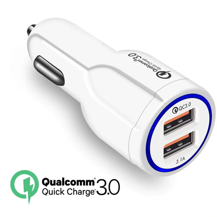 Carregador USB de 2 slots, isqueiro 12-24V, carga rápida 3.0, carro 1xQC3.0 5V/3A, 9V/1.8A, 12V/1.6A 1x 5V/3.1A, carregador de celular para carro