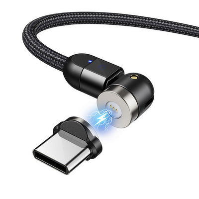 Cable USB-C magnético de 2 m con conector en ángulo de Maclean Energy MCE475, en color negro, compatible con carga rápida 9 V/2 A y 5 V/3 A, con revestimiento de nailon,