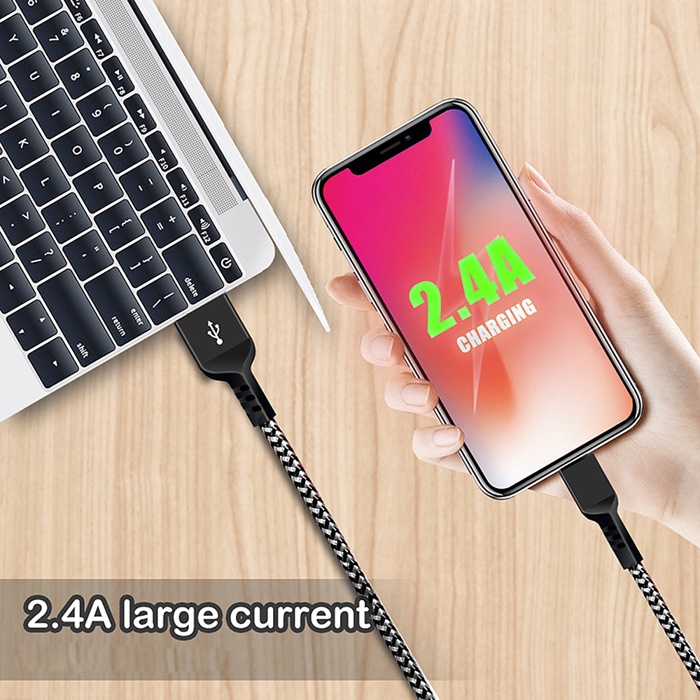 Cabo USB para MicroUSB, Cabo de carregamento 1m, Carregamento rápido, Cabo de dados 5V/2,4A, Cabo de carregamento rápido, Cabo de conexão trançado de nylon de alta velocidade, Transmissão de dados (MicroUSB)