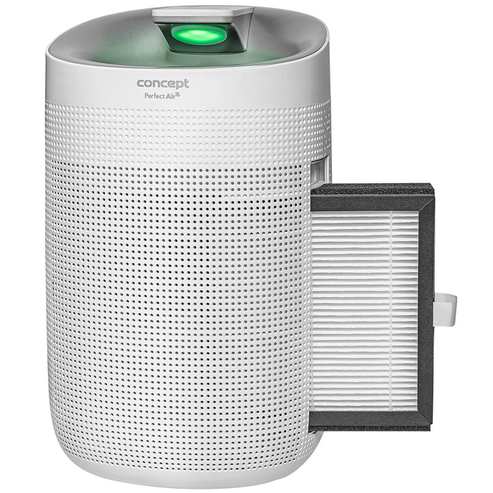 Concept Perfect Air OV1200 Deshumidificador y purificador de aire 2 en 1 750 ml / día para habitaciones de hasta 25m2, filtración de 3 etapas, purificador de aire de habitación con filtro de carbón Hepa 13 1L (blanco)