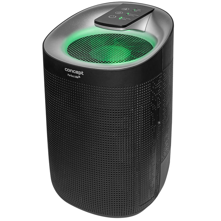 Perfect Air OV1210 Deshumidificador y purificador de aire 2 en 1 750 ml / día para habitaciones de hasta 25m2, filtración de 3 etapas, purificador de aire de habitación con filtro de carbón Hepa 13 1L (negro)