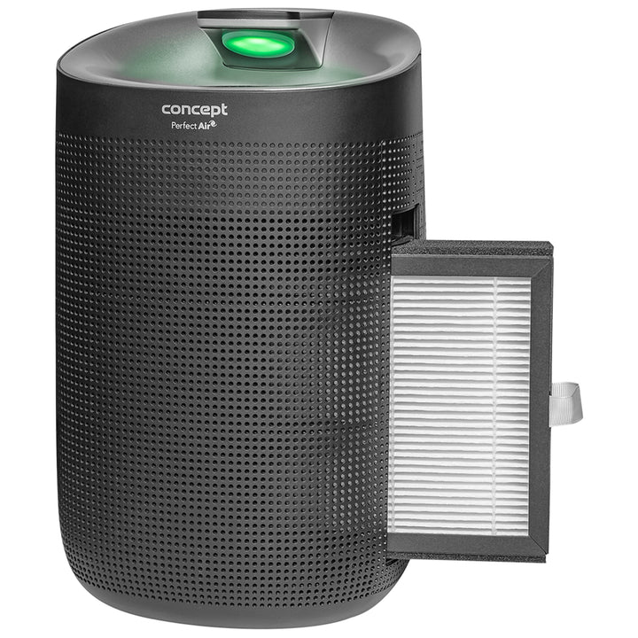 Perfect Air OV1210 Deshumidificador y purificador de aire 2 en 1 750 ml / día para habitaciones de hasta 25m2, filtración de 3 etapas, purificador de aire de habitación con filtro de carbón Hepa 13 1L (negro)