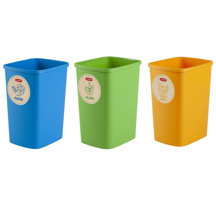 Conjunto de 3 contentores ecológicos Curver, sistema de separação de resíduos, contentores de plástico (3x9L)