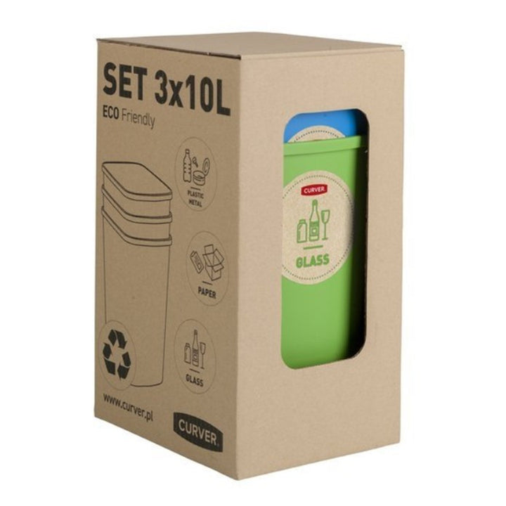 Conjunto de 3 contentores ecológicos Curver, sistema de separação de resíduos, contentores de plástico (3x9L)