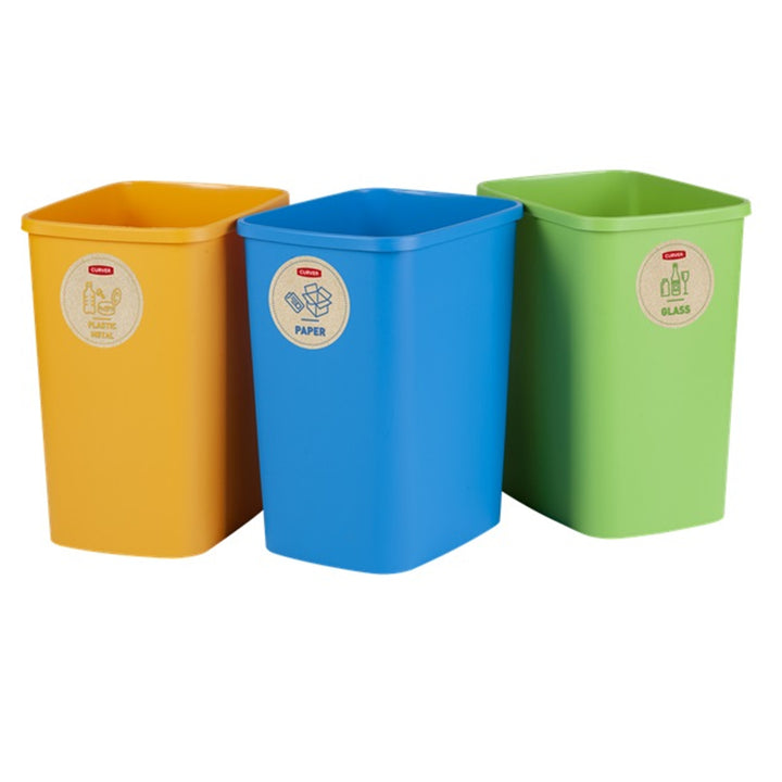 Conjunto de 3 contentores ecológicos Curver, sistema de separação de resíduos, contentores de plástico (3x9L)