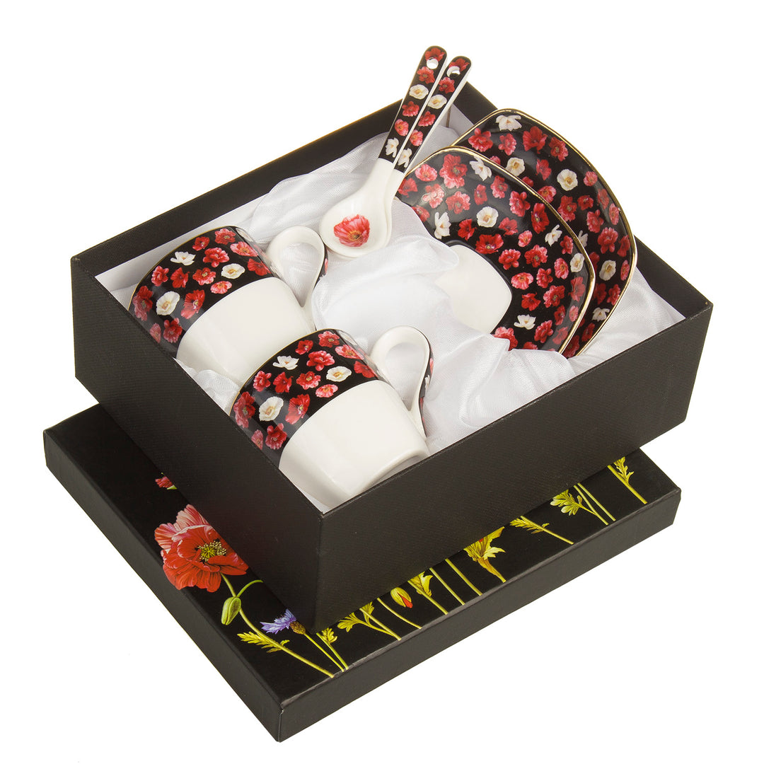 Conjunto de porcelana expresso para duas pessoas, xícaras com pires e colher, ideia de presente 2 x 80 ml