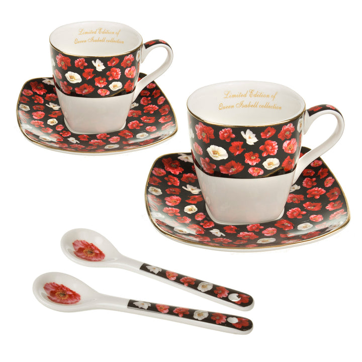 Conjunto de porcelana expresso para duas pessoas, xícaras com pires e colher, ideia de presente 2 x 80 ml