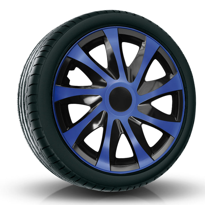 Juego de tapacubos DRACO azul y negro de 14 ", 4 piezas PARA OPEL FORD SKODA FIAT VW HONDA