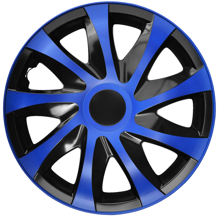 Juego de tapacubos DRACO azul y negro de 14 ", 4 piezas PARA OPEL FORD SKODA FIAT VW HONDA