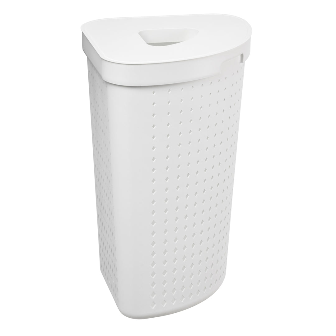 Cesto de roupas sujas com tampa, cesto de roupa suja de canto, cesto de armazenamento de coleção de roupas, cesto de roupa suja 62L (branco)